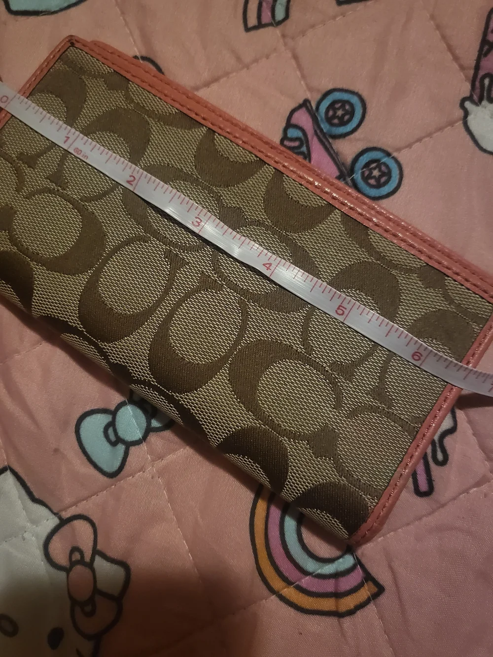 Coach Checkbook cover brown pink peach